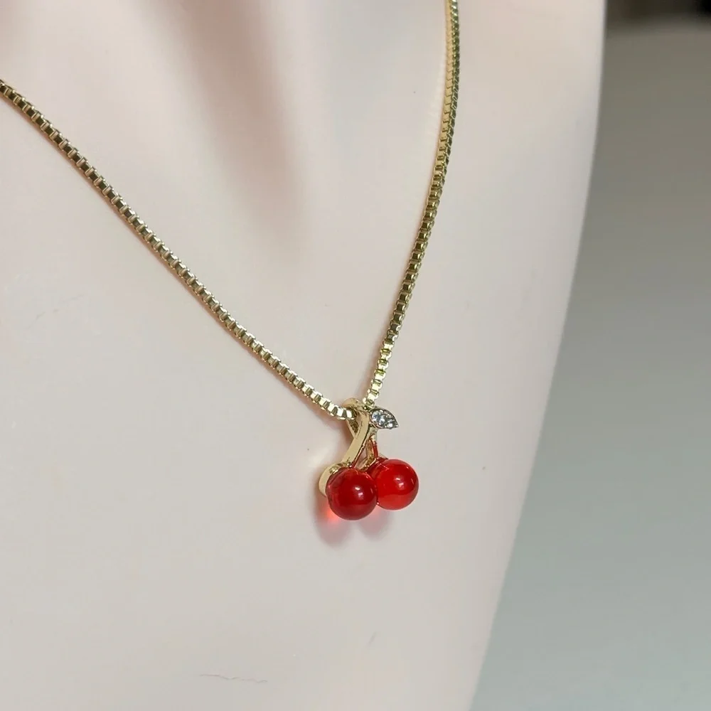 Elegant Gold Cherry Pendant Necklace
